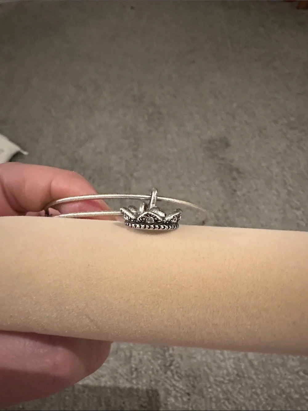 Alex and Ani Silver Tone Double Wire Bangle with Decorative Ring Charm